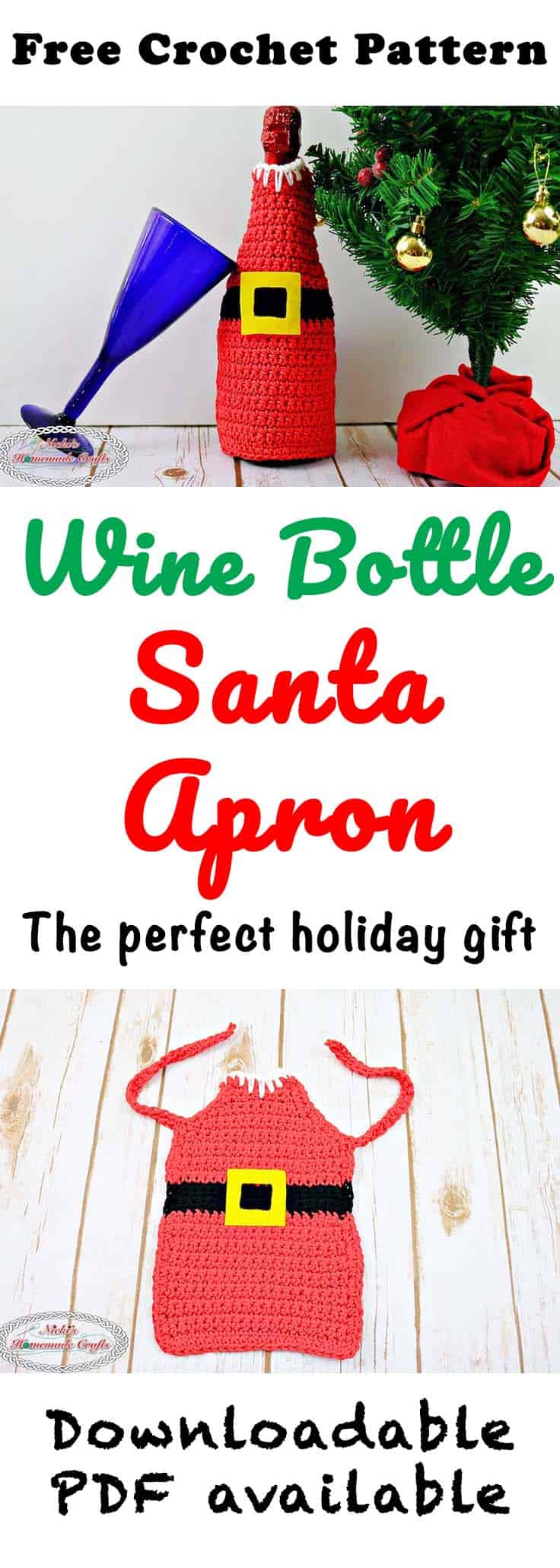 Wine Bottle Santa Apron - Free Crochet Pattern - Nicki's Homemade Crafts