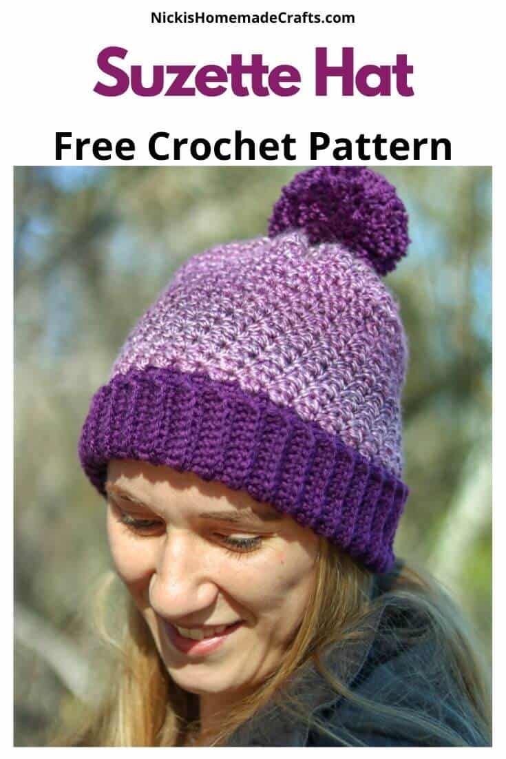 Crochet Hat Pattern For an Easy Fold Over Brim Hat with Pom-Pom