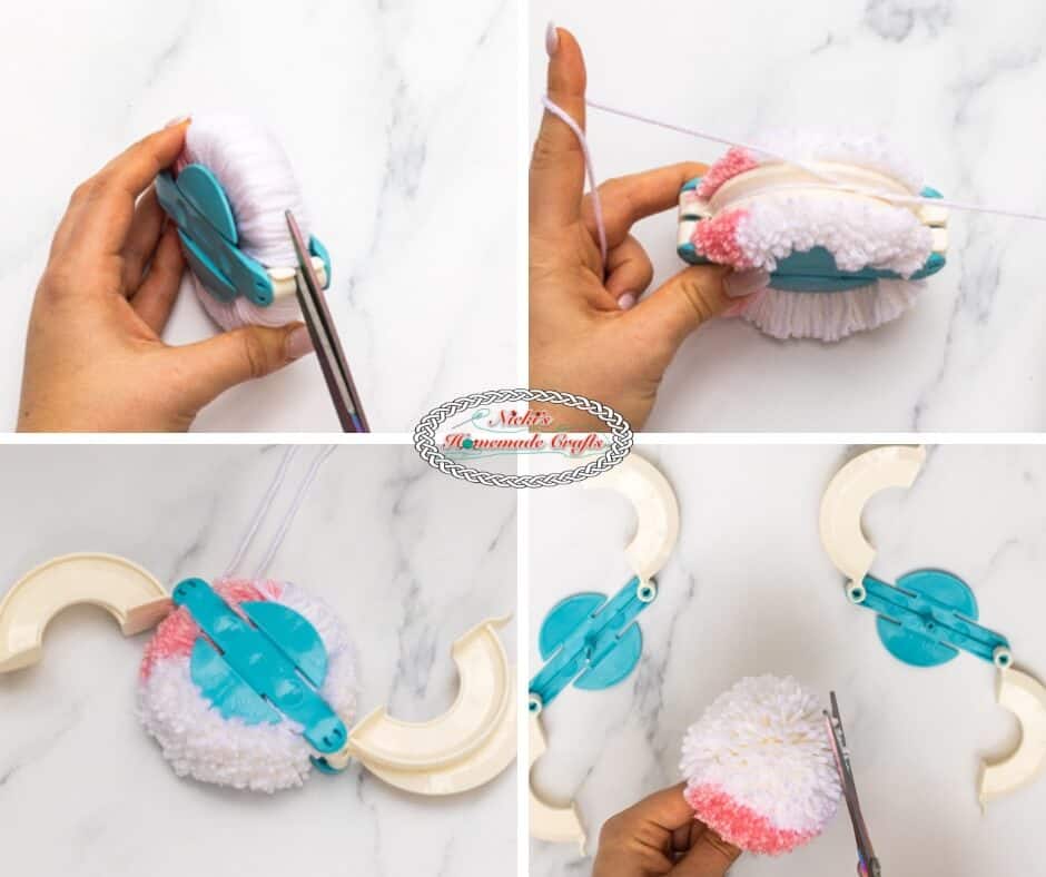 Easy Yarn Pom Pom using Clover Pom Pom Maker - Nicki's Homemade Crafts
