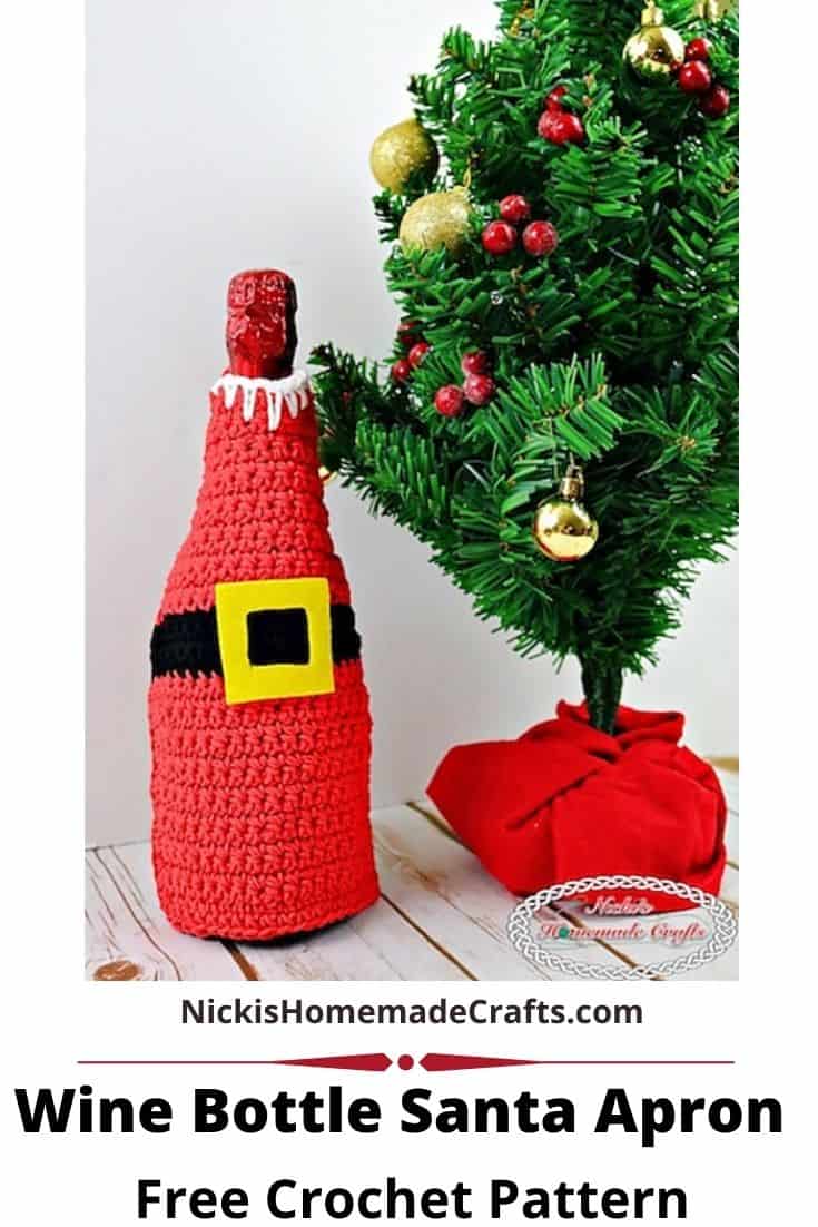 Wine Bottle Santa Apron - Free Crochet Pattern - Nicki's Homemade Crafts