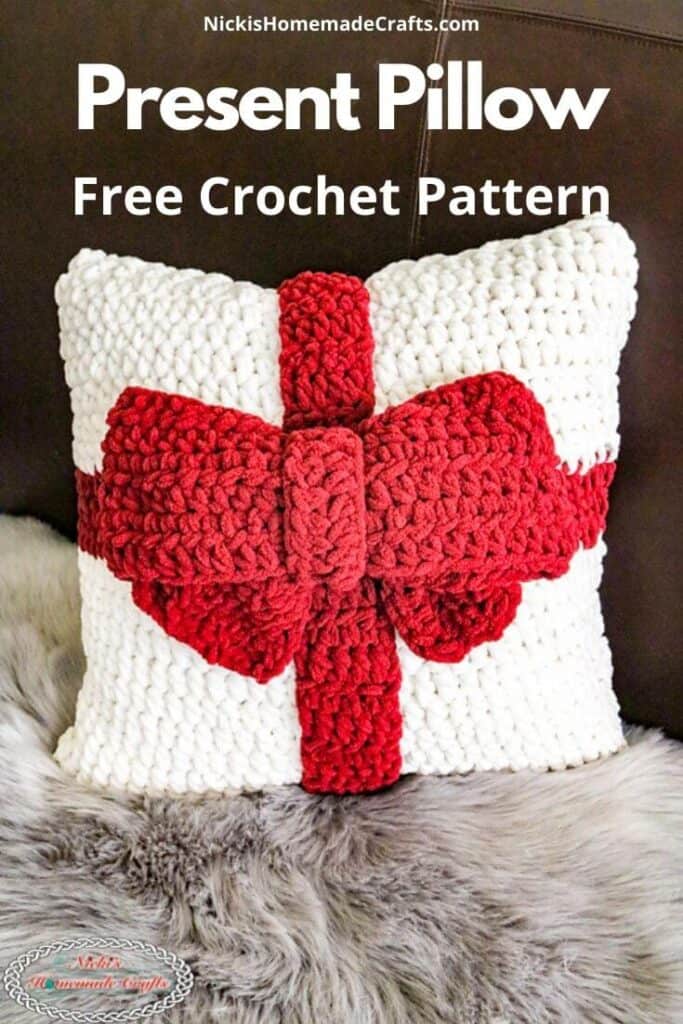 How to Crochet a cute Present Pillow with Bow - Free Pattern