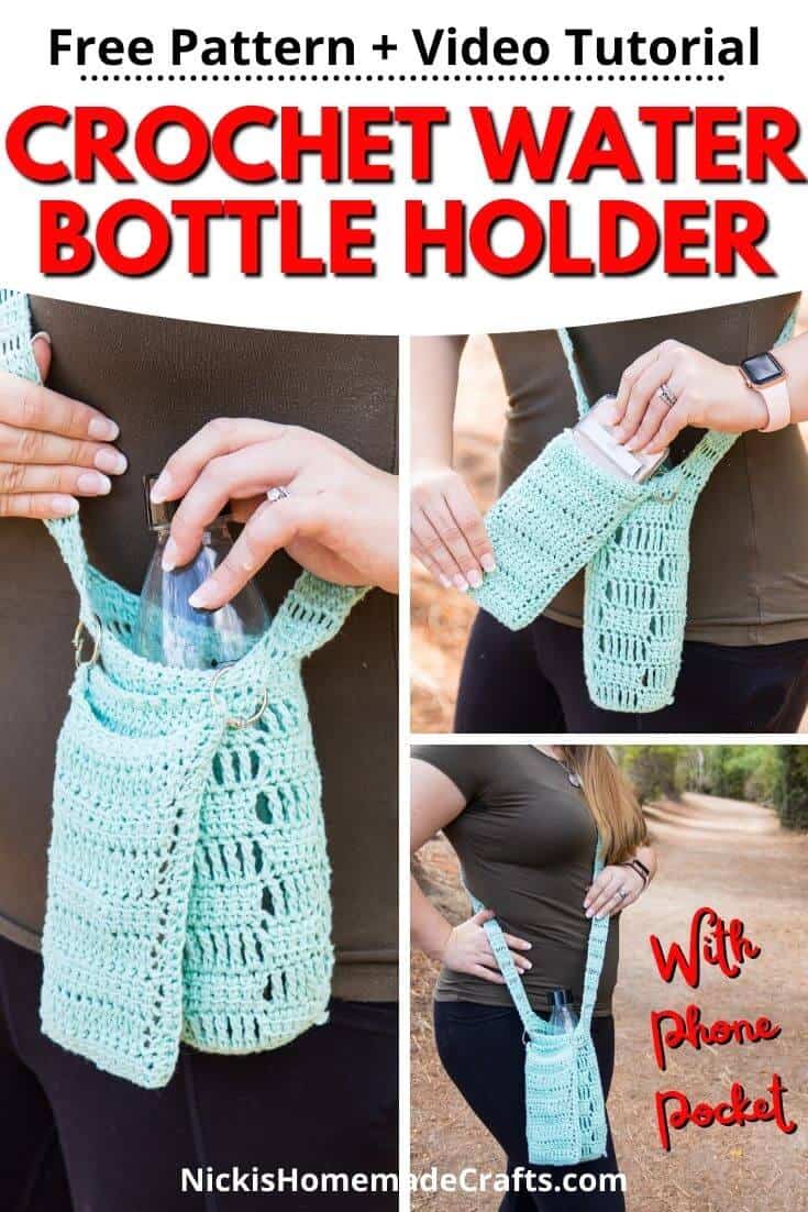 Crochet Water Bottle Holder with Phone Pocket Free Pattern and Video