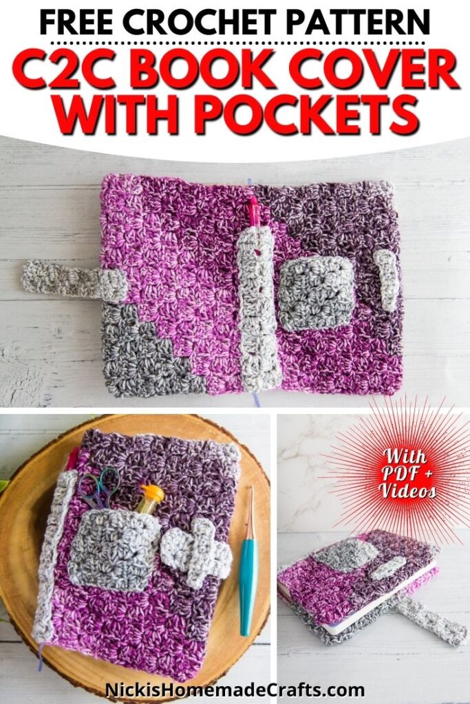 Free C2C Crochet Book Cover with Pockets Pattern - Nicki's Homemade Crafts