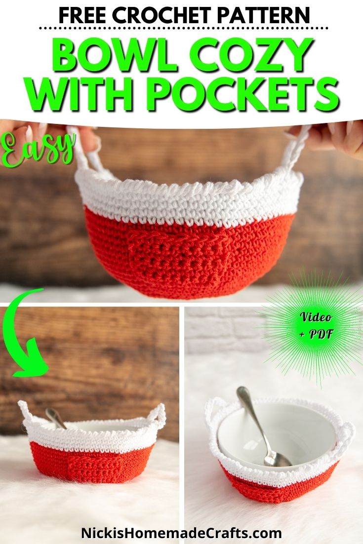 Free Crochet Bowl Cozy with Pockets Pattern - Nicki's Homemade Crafts