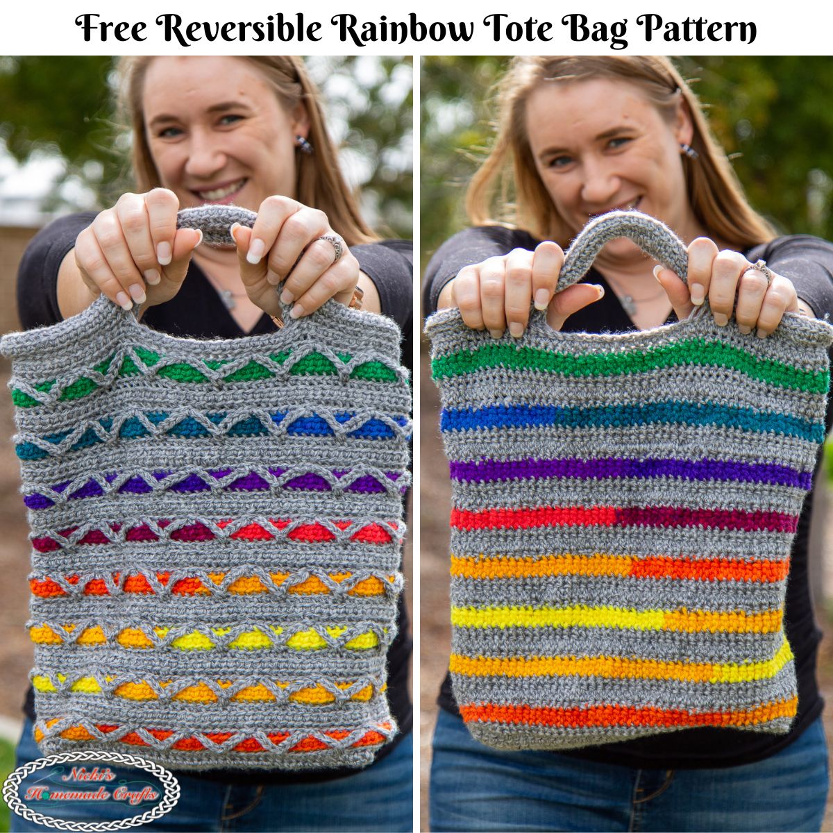 Free Rainbow Linked Crochet Reversible Tote Bag Pattern - Nicki's
