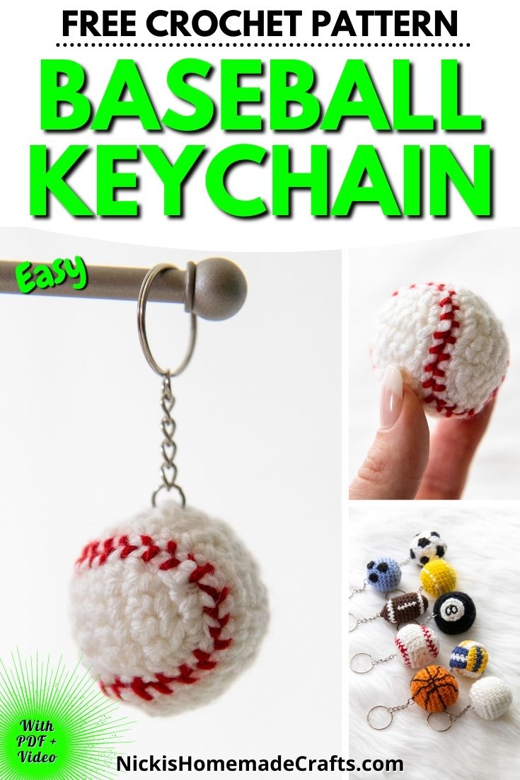 Free Cute Crochet Baseball Keychain Pattern for Backpack Nicki's