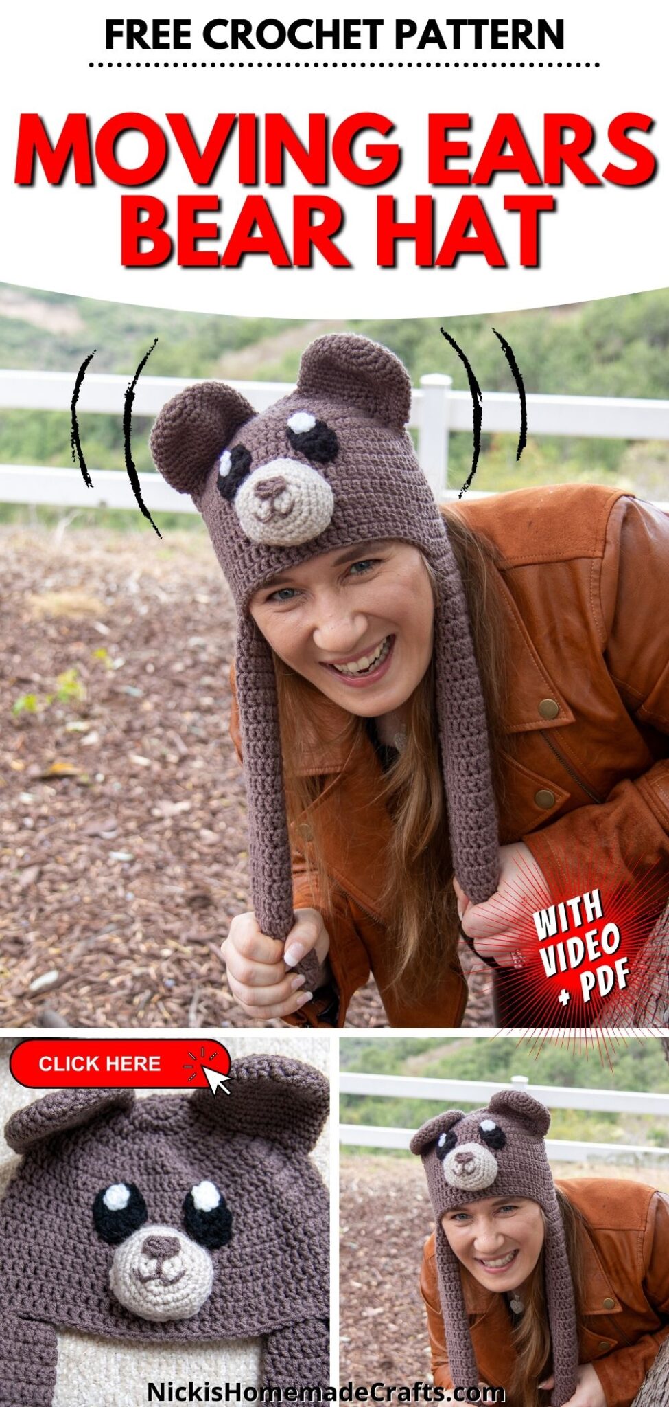 Pop-Up Crochet Bear Moving Ears Hat Pattern - FREE! - Nicki's Homemade ...