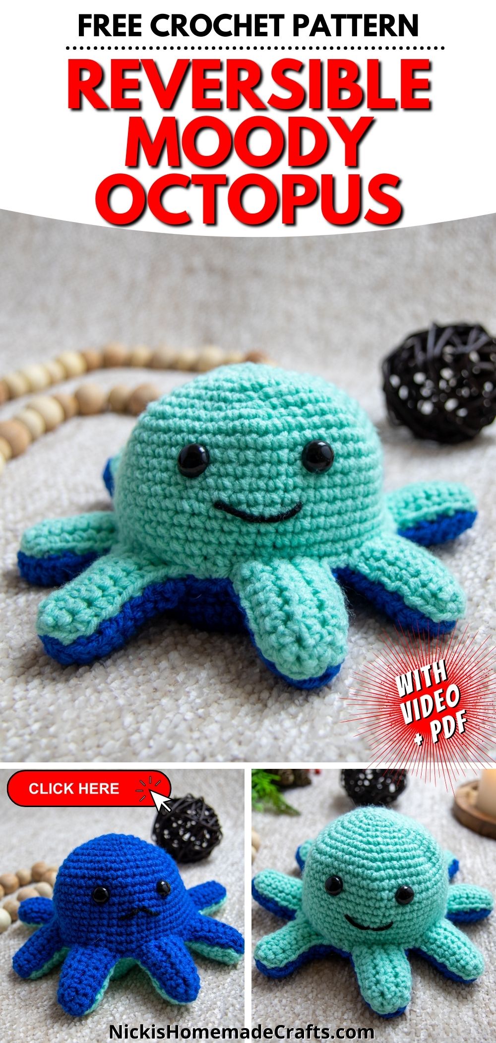 FREE Crochet Reversible Moody Octopus Plush Toy Pattern - Nicki's ...