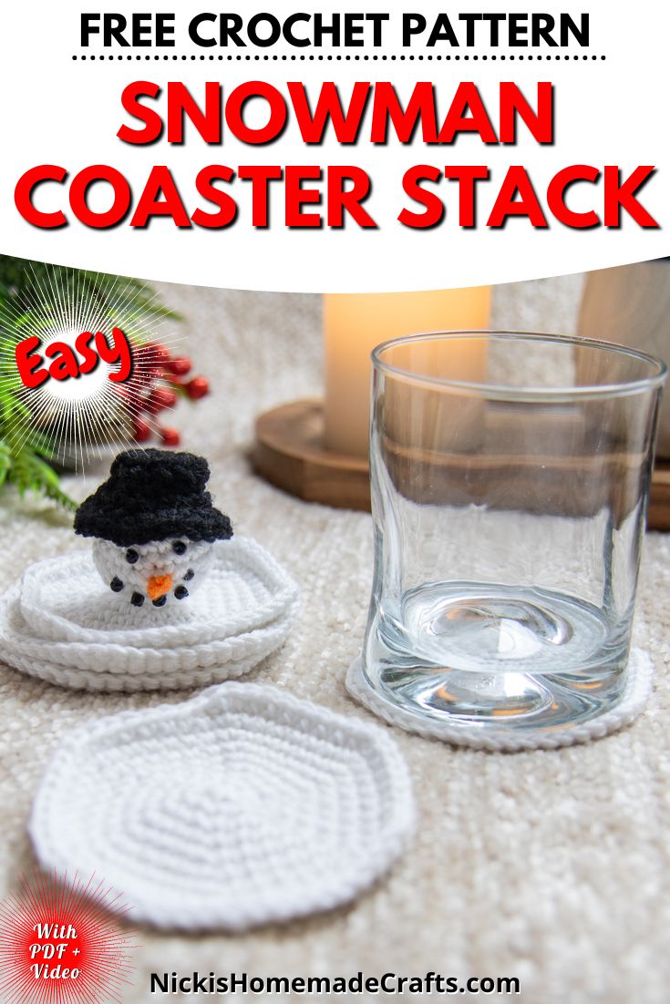 FREE Beginner Crochet Snowman Coaster Set Pattern Nicki's Homemade Crafts