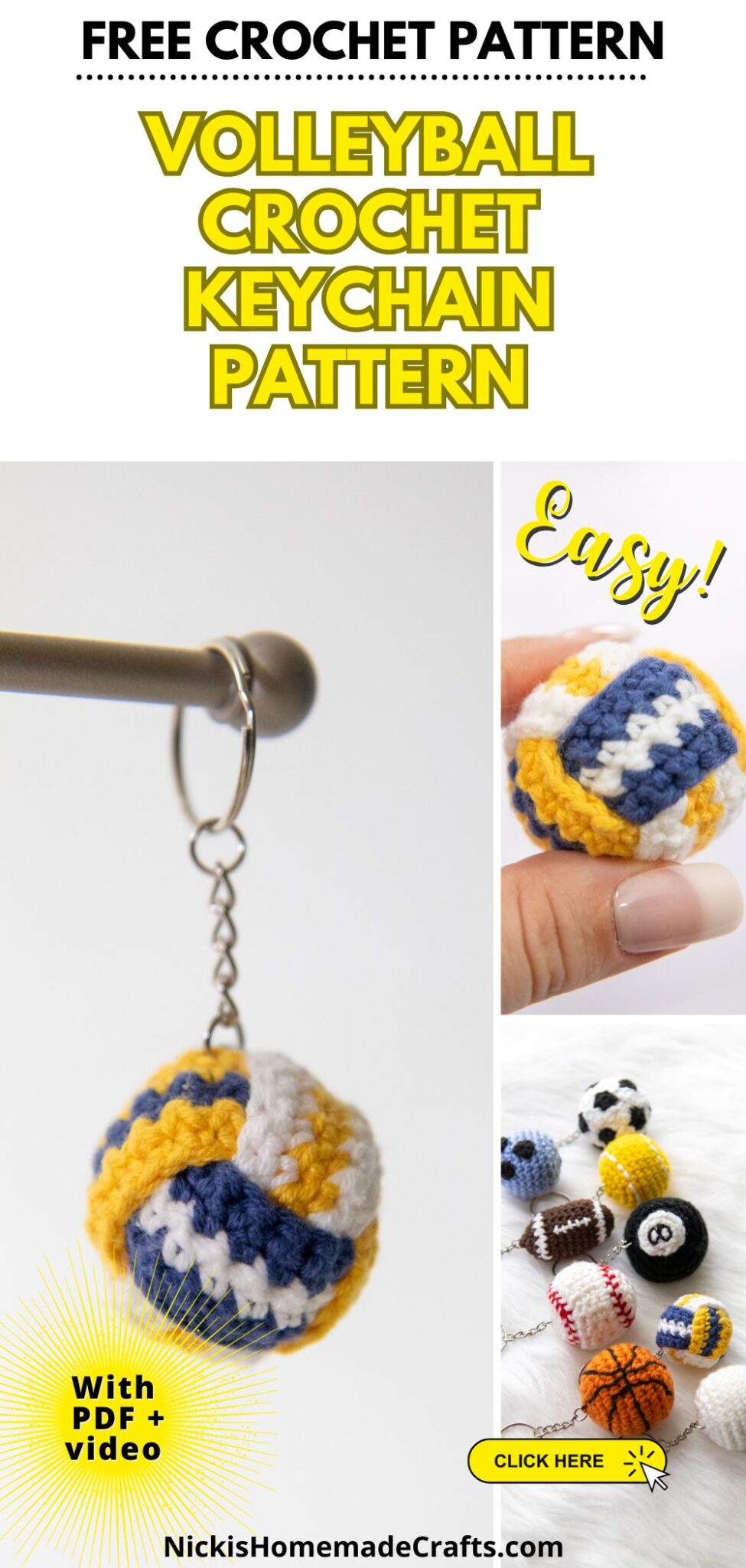 FREE Cute Volleyball Crochet Keychain Pattern Nicki's Homemade Crafts